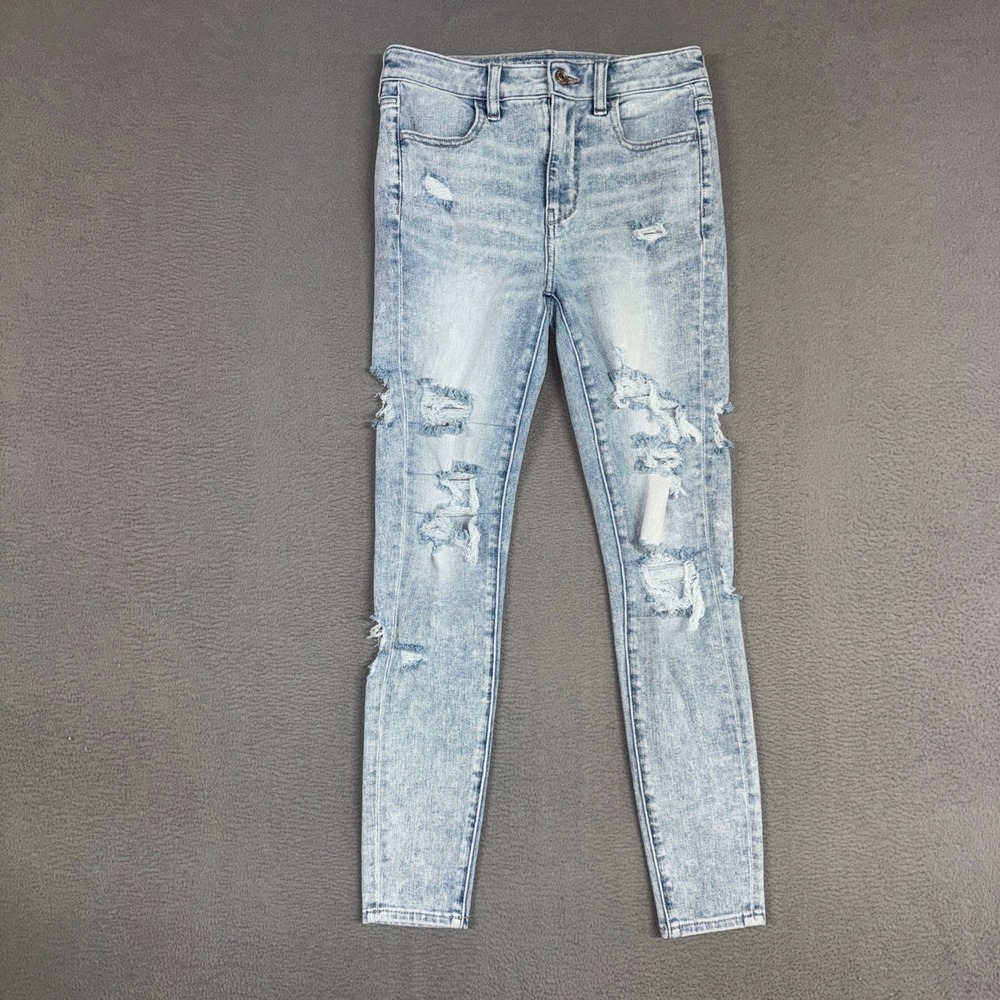 American Eagle Jeans Womens 4 Blue Super Hi-Rise Jegging Distressed Denim